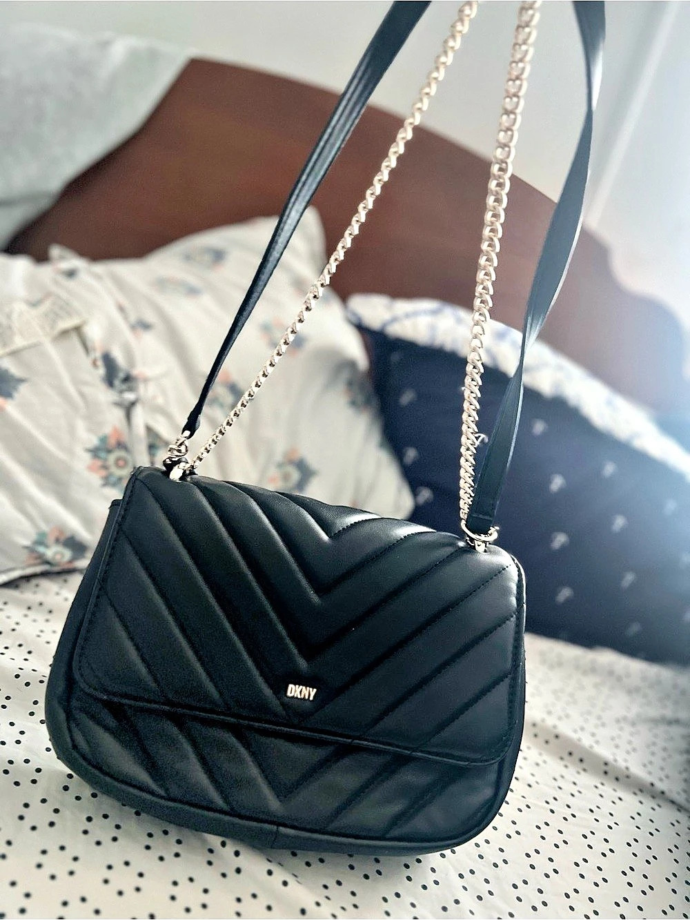 DKNY Veronica Quilted Chevron Crossbody Bag Black